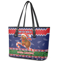 New Zealand Christmas Leather Tote Bag Kiwi-sh You A Merry Christmas LT05 - Polynesian Pride