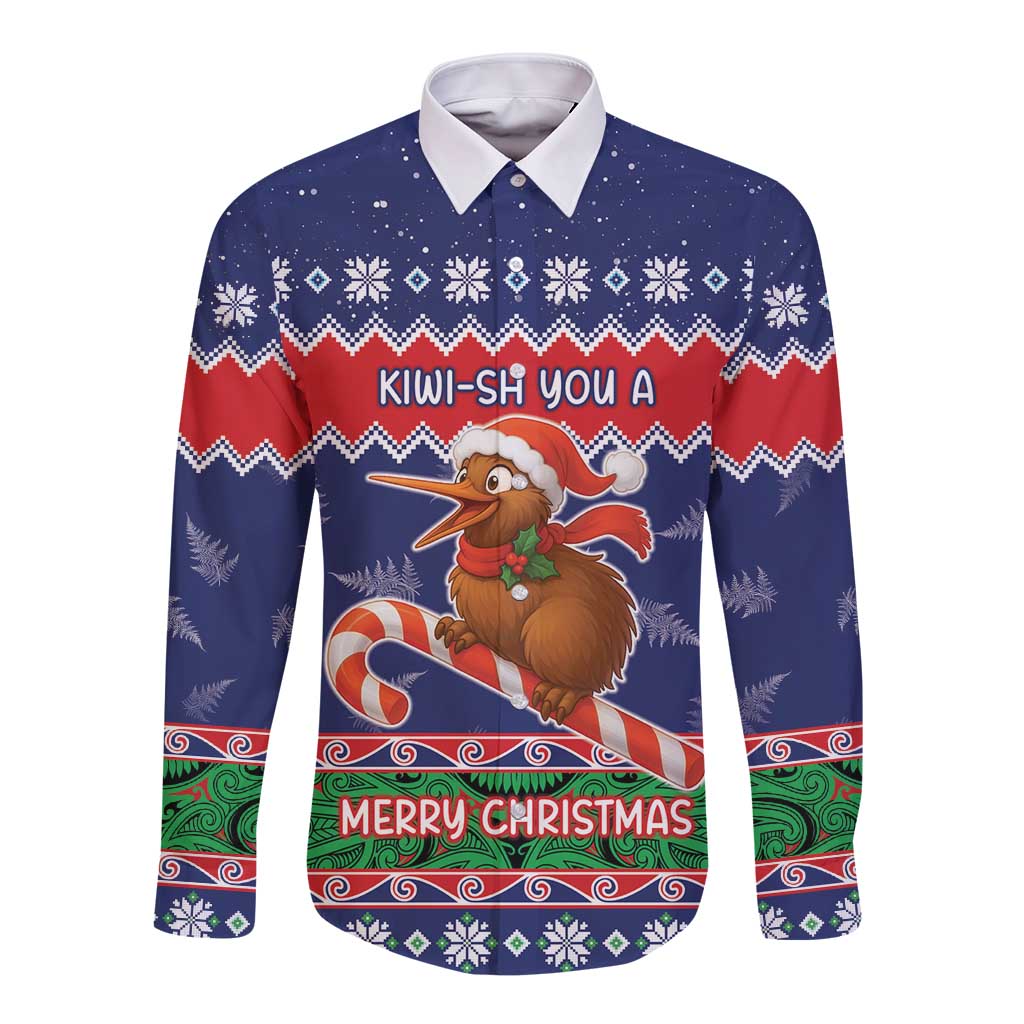 New Zealand Christmas Long Sleeve Button Shirt Kiwi-sh You A Merry Christmas LT05 Unisex Blue - Polynesian Pride