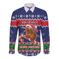 New Zealand Christmas Long Sleeve Button Shirt Kiwi-sh You A Merry Christmas LT05 Unisex Blue - Polynesian Pride