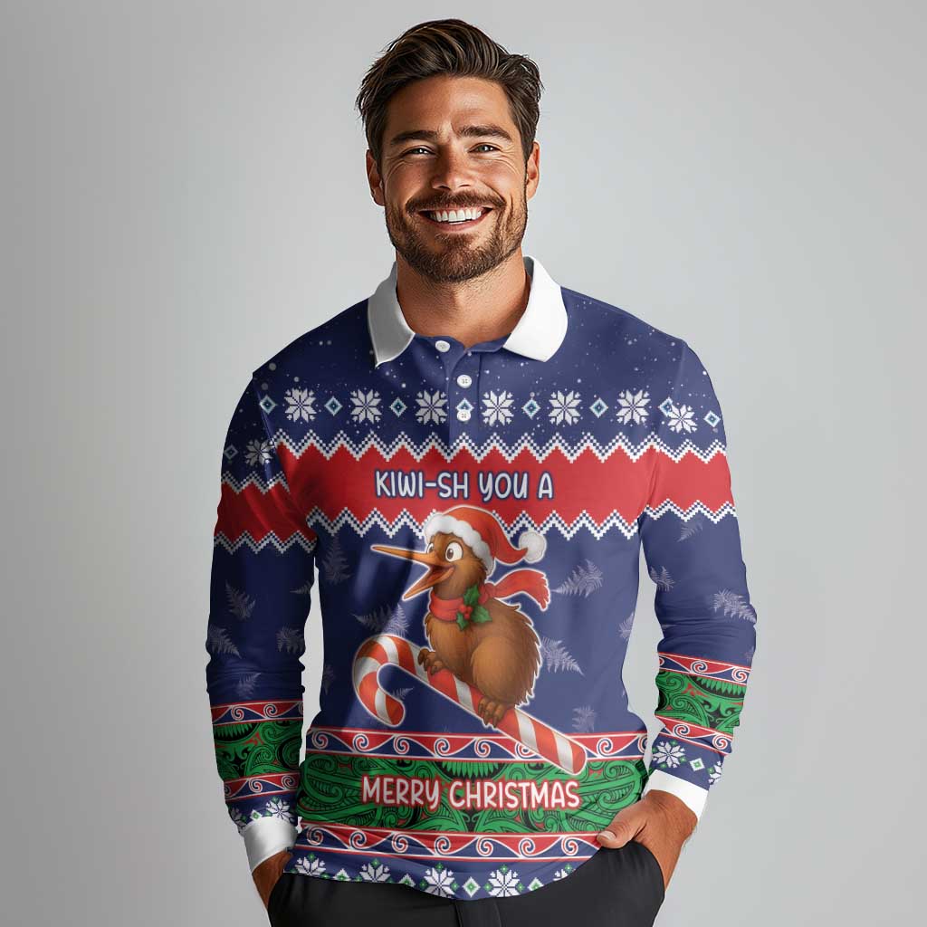 New Zealand Christmas Long Sleeve Polo Shirt Kiwi-sh You A Merry Christmas LT05 - Polynesian Pride