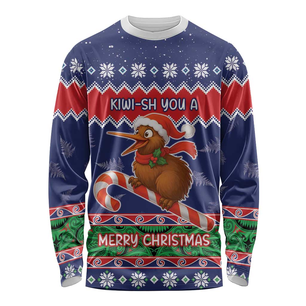 New Zealand Christmas Long Sleeve Shirt Kiwi-sh You A Merry Christmas LT05 Unisex Blue - Polynesian Pride