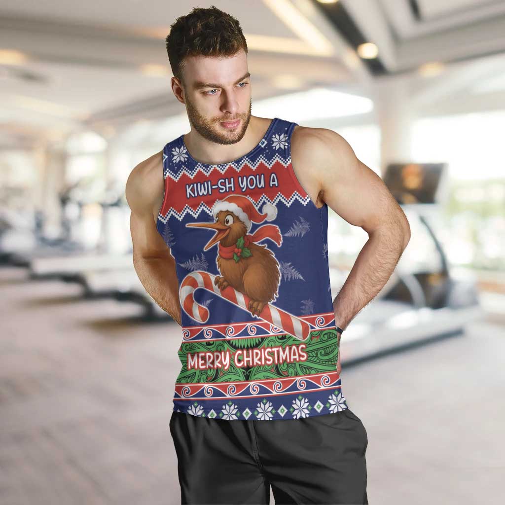 New Zealand Christmas Men Tank Top Kiwi-sh You A Merry Christmas LT05 Blue - Polynesian Pride