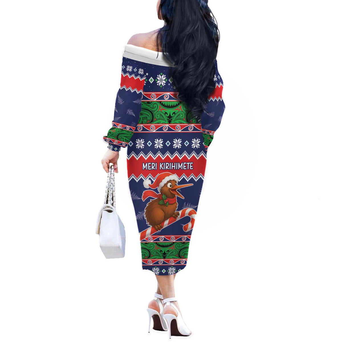 New Zealand Christmas Off The Shoulder Long Sleeve Dress Kiwi-sh You A Merry Christmas LT05 - Polynesian Pride