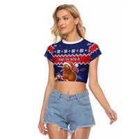 New Zealand Christmas Raglan Cropped T Shirt Kiwi-sh You A Merry Christmas LT05 Female Blue - Polynesian Pride