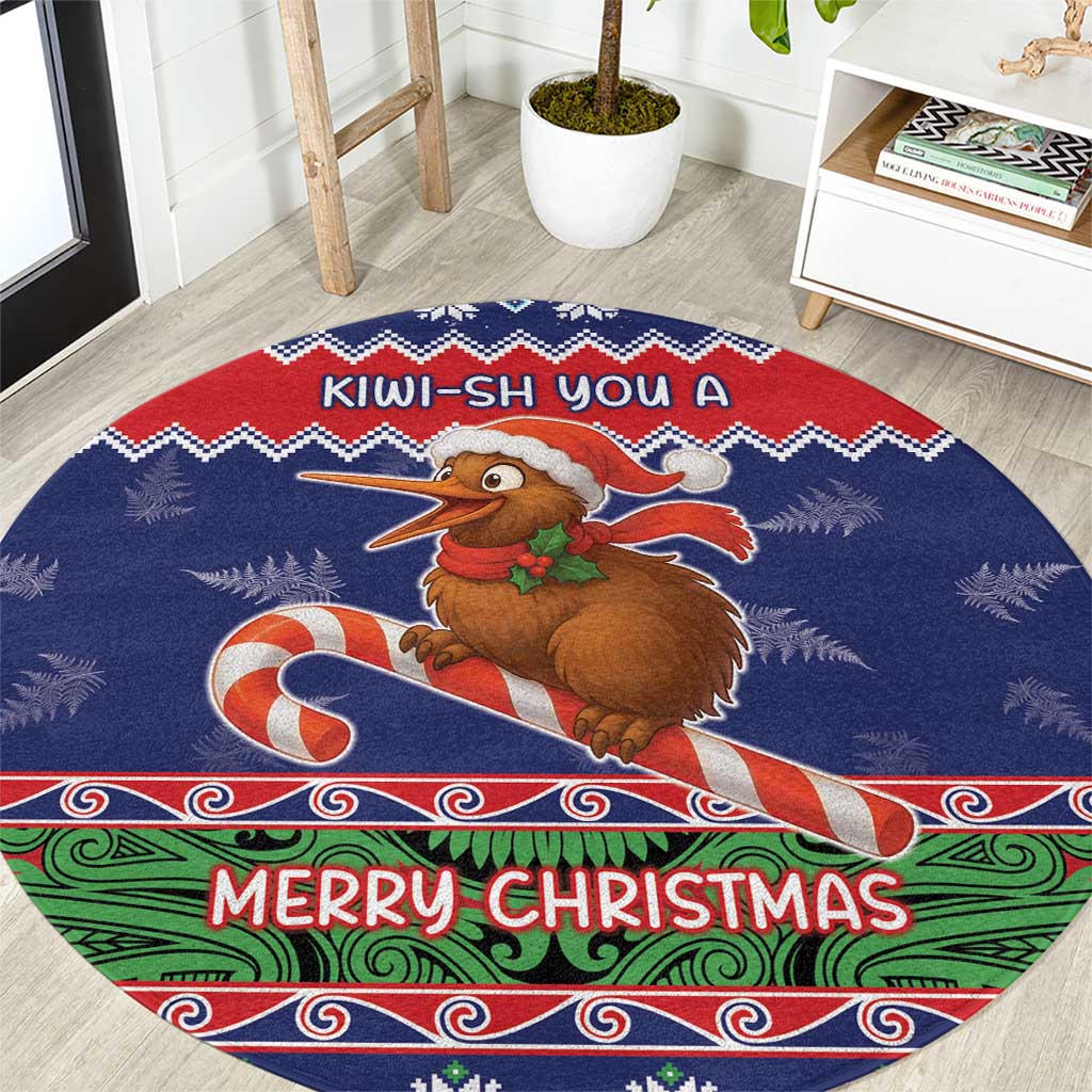 New Zealand Christmas Round Carpet Kiwi-sh You A Merry Christmas LT05 Blue - Polynesian Pride