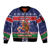 New Zealand Christmas Sleeve Zip Bomber Jacket Kiwi-sh You A Merry Christmas LT05 Unisex Blue - Polynesian Pride