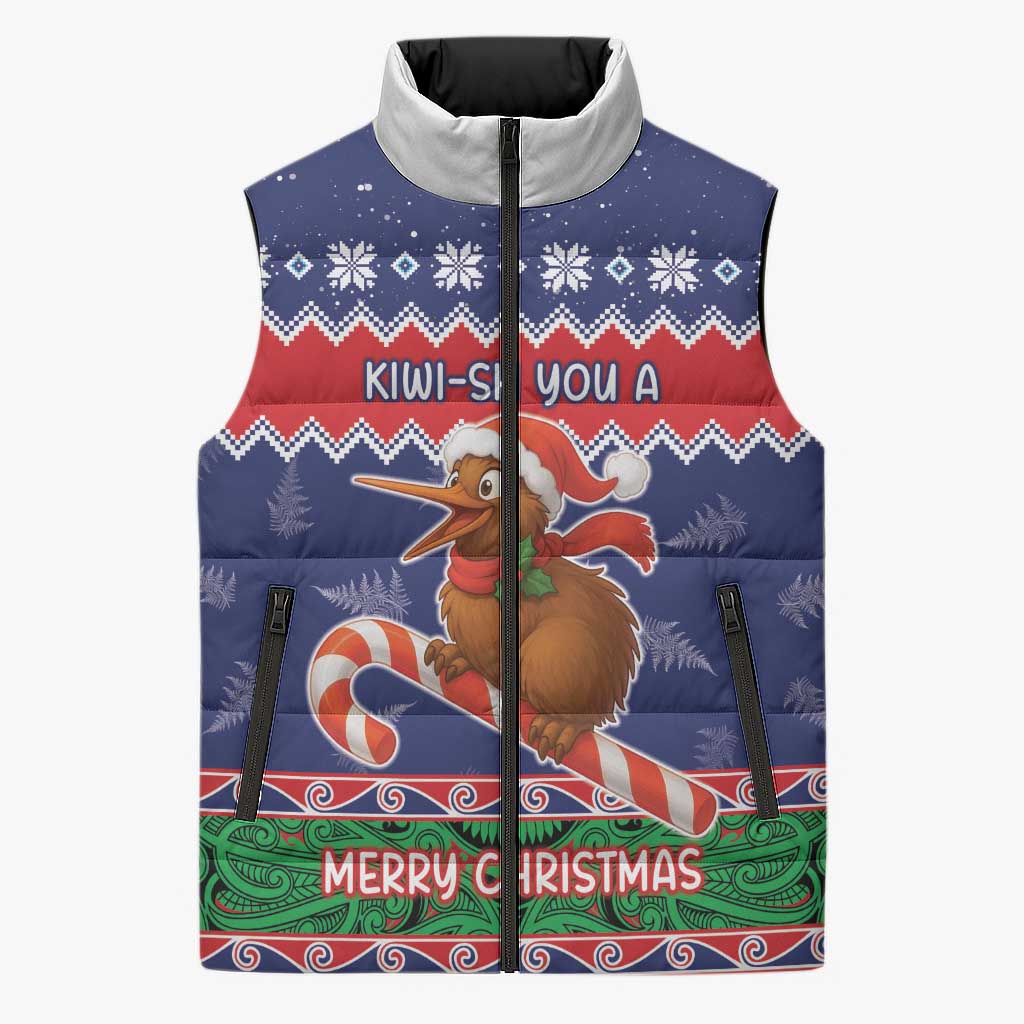 New Zealand Christmas Sleeveless Puffer Jacket Kiwi-sh You A Merry Christmas LT05 Unisex Blue - Polynesian Pride