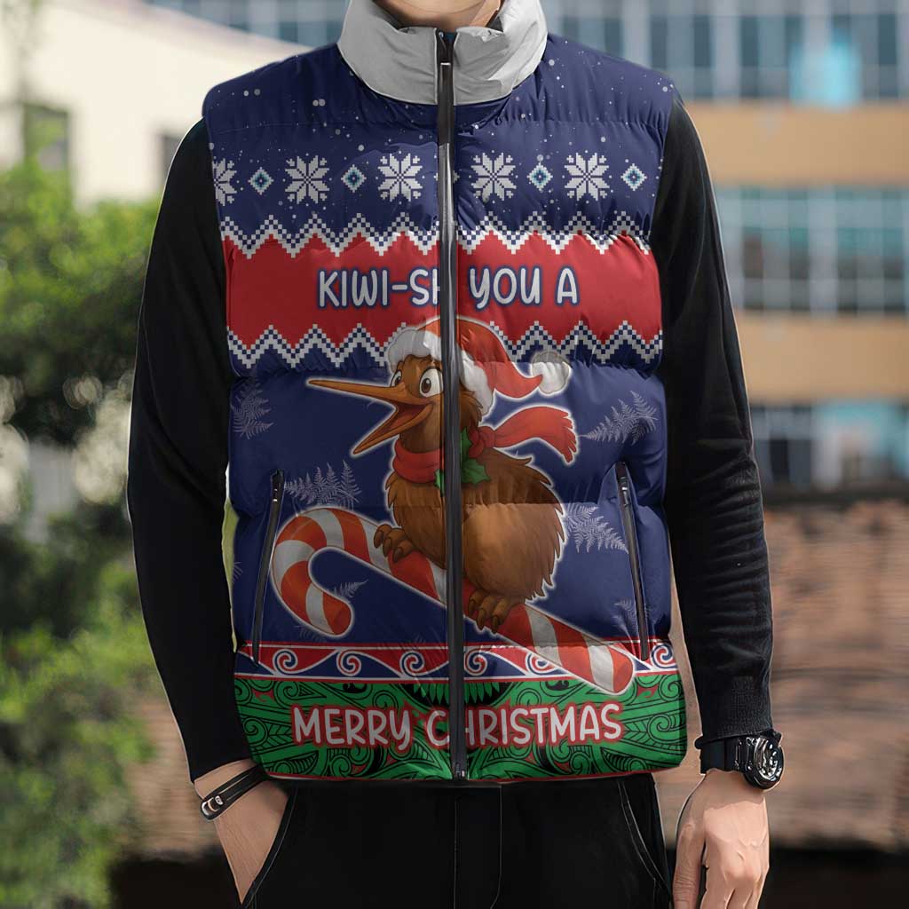New Zealand Christmas Sleeveless Puffer Jacket Kiwi-sh You A Merry Christmas LT05 - Polynesian Pride