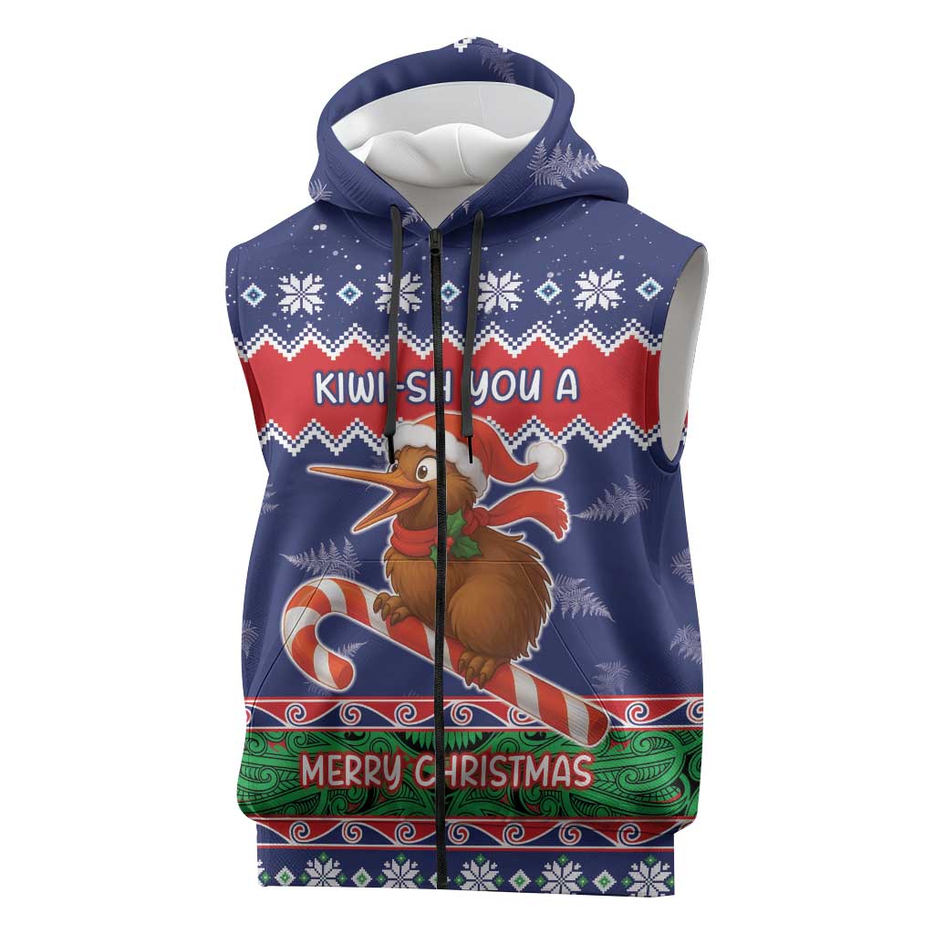 New Zealand Christmas Sleeveless Zip Hoodie Kiwi-sh You A Merry Christmas LT05 Blue - Polynesian Pride