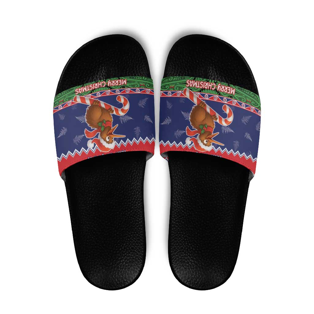 New Zealand Christmas Slide Sandals Kiwi-sh You A Merry Christmas LT05 Blue - Polynesian Pride