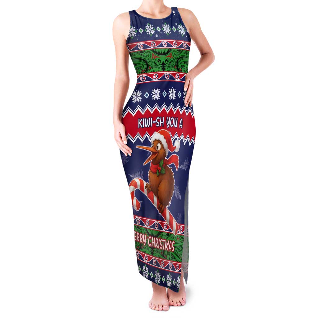 New Zealand Christmas Tank Maxi Dress Kiwi-sh You A Merry Christmas LT05 Women Blue - Polynesian Pride