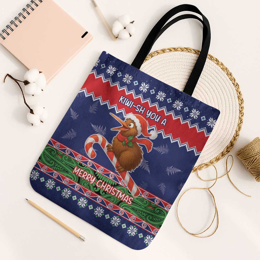 New Zealand Christmas Tote Bag Kiwi-sh You A Merry Christmas LT05 Black Strap One Size Blue - Polynesian Pride