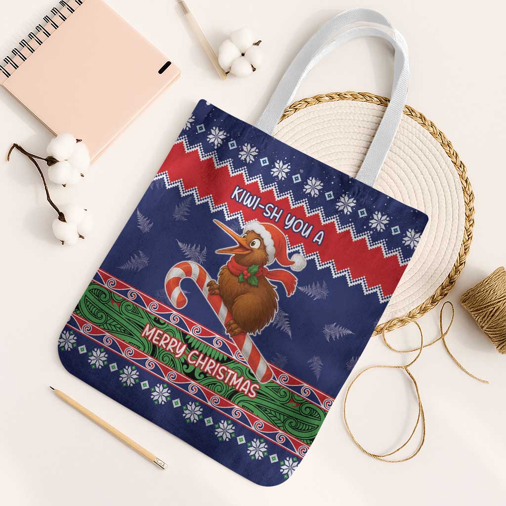 New Zealand Christmas Tote Bag Kiwi-sh You A Merry Christmas LT05 White Strap One Size Blue - Polynesian Pride