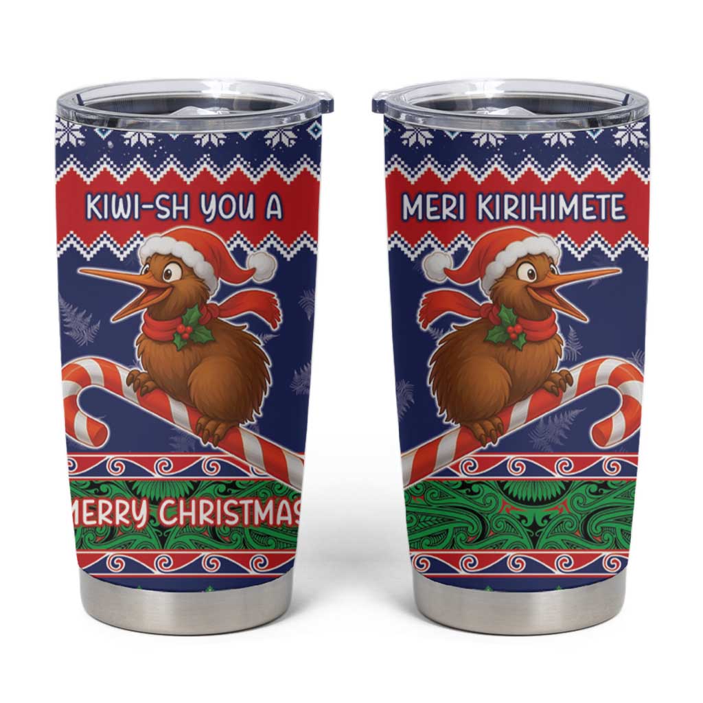New Zealand Christmas Tumbler Cup Kiwi-sh You A Merry Christmas LT05 Blue - Polynesian Pride