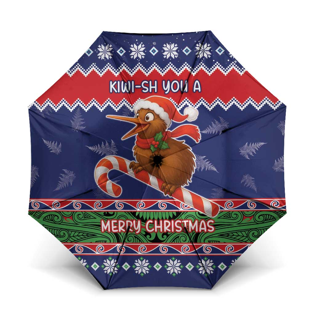 New Zealand Christmas Umbrella Kiwi-sh You A Merry Christmas LT05 One Size Folded 11.42 inch Opened Diameter 37.4 inch Blue - Polynesian Pride