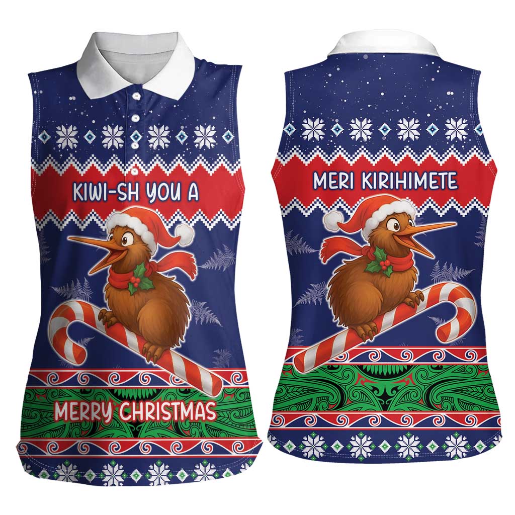 New Zealand Christmas Women Sleeveless Polo Shirt Kiwi-sh You A Merry Christmas LT05 - Polynesian Pride