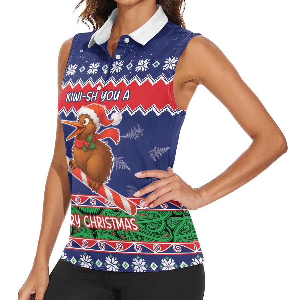 New Zealand Christmas Women Sleeveless Polo Shirt Kiwi-sh You A Merry Christmas LT05 - Polynesian Pride