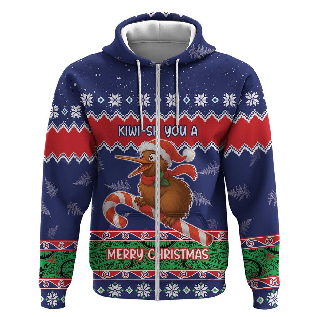 New Zealand Christmas Zip Hoodie Kiwi-sh You A Merry Christmas LT05 Zip Hoodie Blue - Polynesian Pride