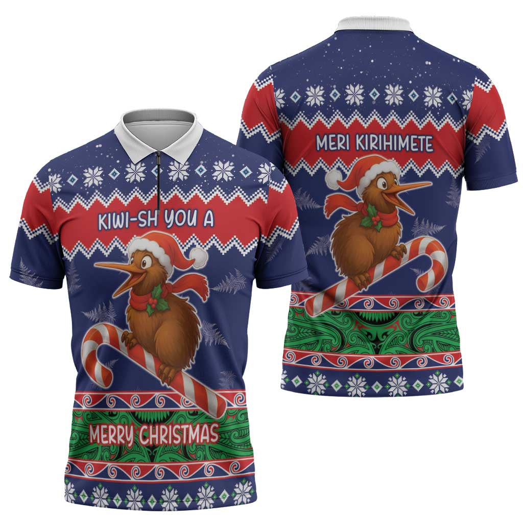 New Zealand Christmas Zipper Polo Shirt Kiwi-sh You A Merry Christmas LT05 - Polynesian Pride