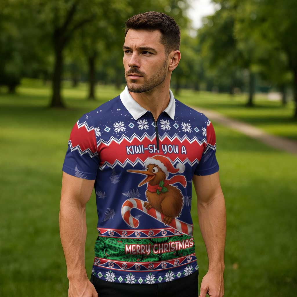 New Zealand Christmas Zipper Polo Shirt Kiwi-sh You A Merry Christmas LT05 - Polynesian Pride