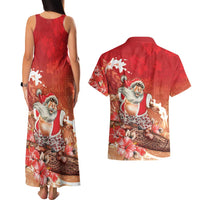 Hawaii Funny Christmas Couples Matching Tank Maxi Dress and Hawaiian Shirt Santa Surfing With Tapa Pattern LT05 - Polynesian Pride
