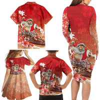 Hawaii Funny Christmas Family Matching Long Sleeve Bodycon Dress and Hawaiian Shirt Santa Surfing With Tapa Pattern LT05 - Polynesian Pride