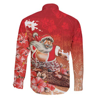 Hawaii Funny Christmas Family Matching Long Sleeve Bodycon Dress and Hawaiian Shirt Santa Surfing With Tapa Pattern LT05 - Polynesian Pride