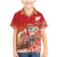 Hawaii Funny Christmas Family Matching Mermaid Dress and Hawaiian Shirt Santa Surfing With Tapa Pattern LT05 Son's Shirt Red - Polynesian Pride