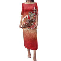 Hawaii Funny Christmas Family Matching Puletasi and Hawaiian Shirt Santa Surfing With Tapa Pattern LT05 Mom's Dress Red - Polynesian Pride