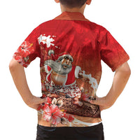 Hawaii Funny Christmas Family Matching Summer Maxi Dress and Hawaiian Shirt Santa Surfing With Tapa Pattern LT05 - Polynesian Pride