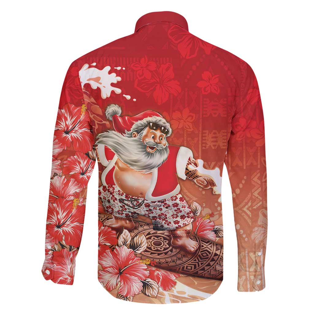 Hawaii Funny Christmas Family Matching Summer Maxi Dress and Hawaiian Shirt Santa Surfing With Tapa Pattern LT05 - Polynesian Pride