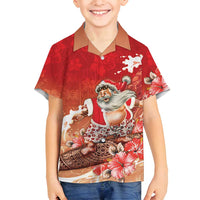Hawaii Funny Christmas Family Matching Tank Maxi Dress and Hawaiian Shirt Santa Surfing With Tapa Pattern LT05 Son's Shirt Red - Polynesian Pride