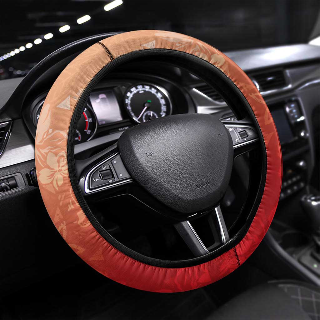 Hawaii Funny Christmas Steering Wheel Cover Santa Surfing With Tapa Pattern - Polynesian Pride