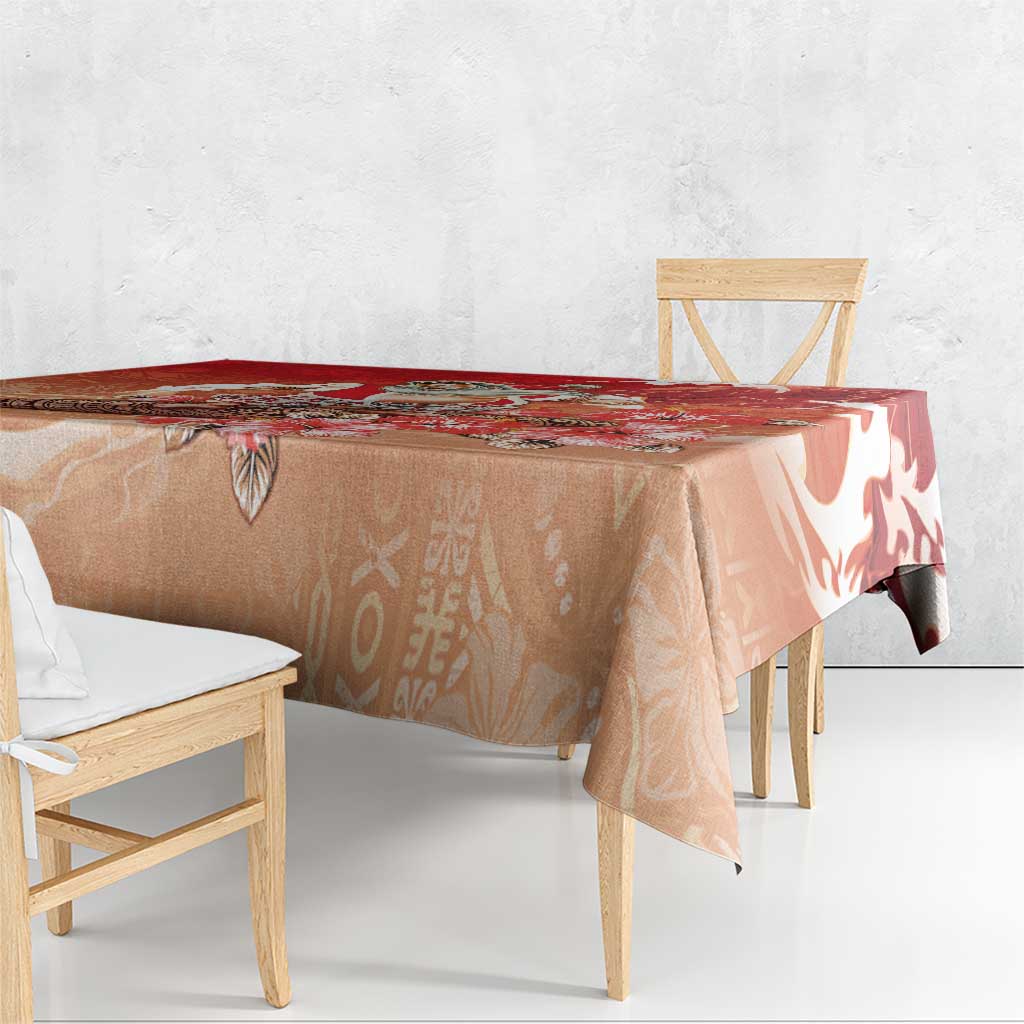 Hawaii Funny Christmas Tablecloth Santa Surfing With Tapa Pattern - Polynesian Pride