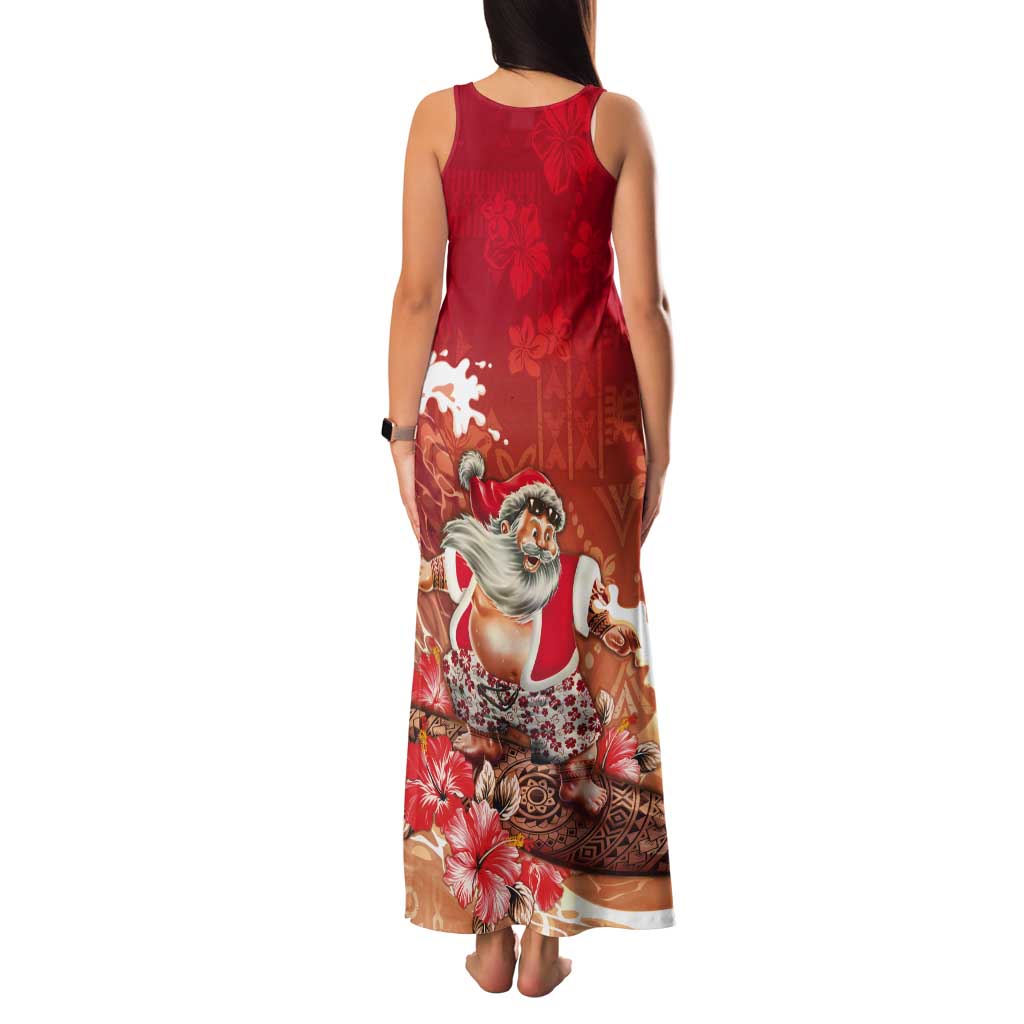 Hawaii Funny Christmas Tank Maxi Dress Santa Surfing With Tapa Pattern - Polynesian Pride