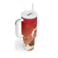 Hawaii Funny Christmas Tumbler With Handle Santa Surfing With Tapa Pattern LT05 - Polynesian Pride
