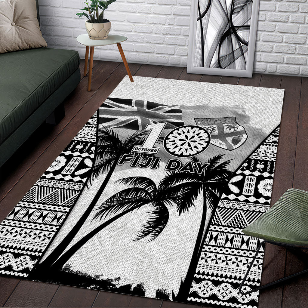 Fiji Day 2026 Area Rug Masi Tapa Pattern With Palm Tree White Version LT05 White - Polynesian Pride