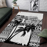 Fiji Day 2026 Area Rug Masi Tapa Pattern With Palm Tree White Version LT05 White - Polynesian Pride