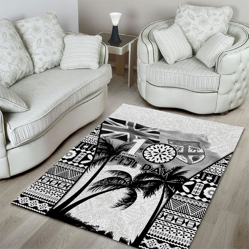 Fiji Day 2026 Area Rug Masi Tapa Pattern With Palm Tree White Version LT05 - Polynesian Pride