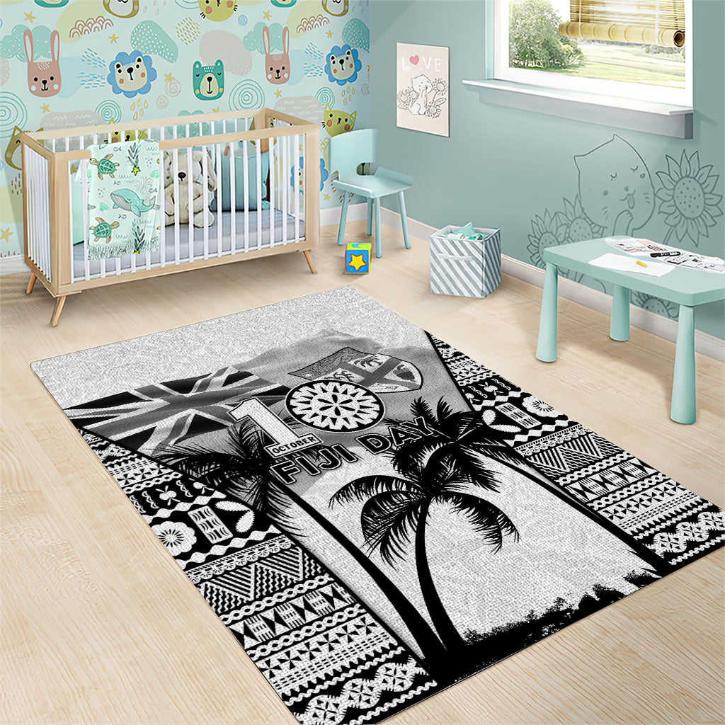 Fiji Day 2026 Area Rug Masi Tapa Pattern With Palm Tree White Version LT05 - Polynesian Pride