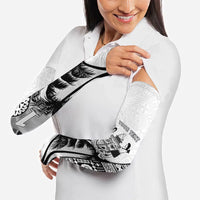 Personalised Fiji Day 2026 Arm Sleeves Masi Tapa Pattern With Palm Tree White Version LT05 - Polynesian Pride