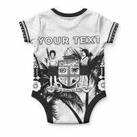 Personalised Fiji Day 2026 Baby Onesie Masi Tapa Pattern With Palm Tree White Version LT05 - Polynesian Pride