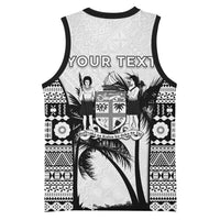 Personalised Fiji Day 2026 Basketball Jersey Masi Tapa Pattern With Palm Tree White Version LT05 - Polynesian Pride