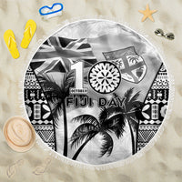 Fiji Day 2026 Beach Blanket Masi Tapa Pattern With Palm Tree White Version LT05 One Size 150cm White - Polynesian Pride