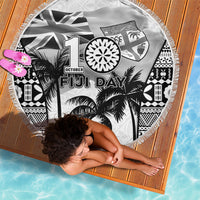 Fiji Day 2026 Beach Blanket Masi Tapa Pattern With Palm Tree White Version LT05 - Polynesian Pride