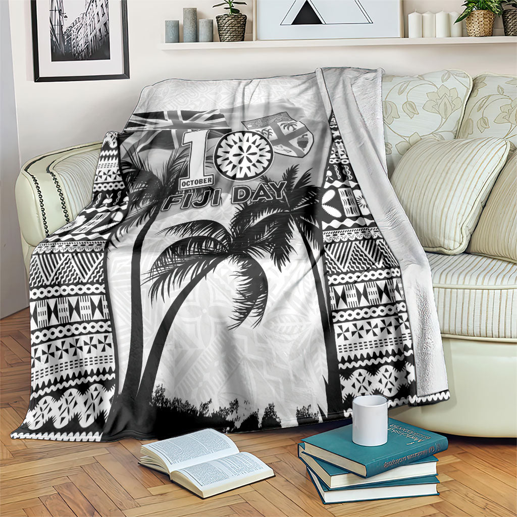 Fiji Day 2026 Blanket Masi Tapa Pattern With Palm Tree White Version LT05 White - Polynesian Pride