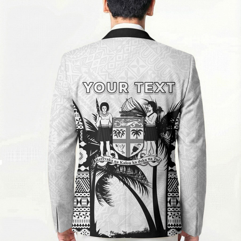 Personalised Fiji Day 2026 Blazer Masi Tapa Pattern With Palm Tree White Version LT05 - Polynesian Pride