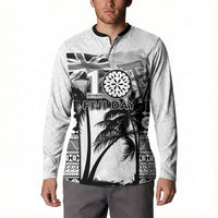 Personalised Fiji Day 2026 Button Sweatshirt Masi Tapa Pattern With Palm Tree White Version LT05 - Polynesian Pride