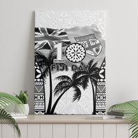 Fiji Day 2026 Canvas Wall Art Masi Tapa Pattern With Palm Tree White Version LT05 - Polynesian Pride