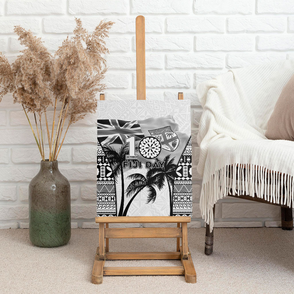 Fiji Day 2026 Canvas Wall Art Masi Tapa Pattern With Palm Tree White Version LT05 - Polynesian Pride